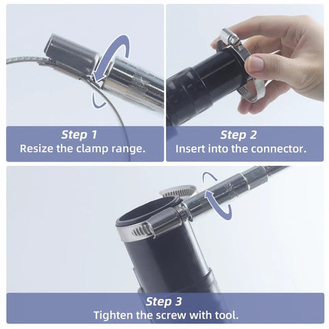 Installation steps for Tough As Nails Heavy Duty Stainless Steel Hose Clamps Four Pack Adjustable From 2.75 To 3.5 Inches.