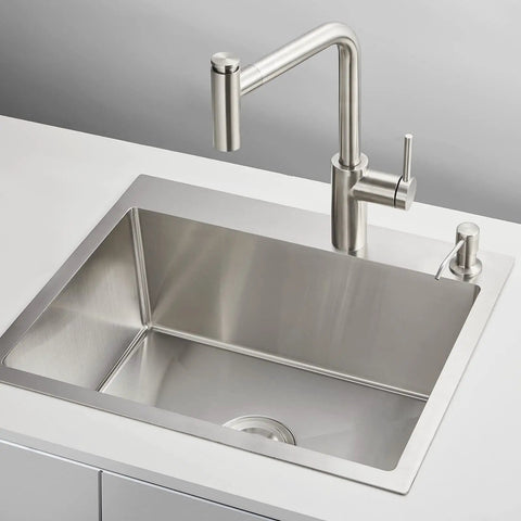 20 Inch Drop-In Kitchen Sink, Heavy Duty Stainless Steel T304, Single Bowl, 9 Inch Deep, Topmount with faucet, rust resistant