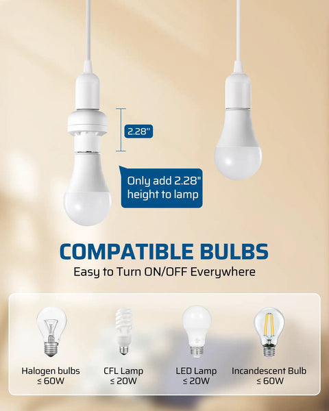 Remote Control Light Socket With 100 Ft Range, Wireless No Wiring Lighting Control For Pull Chain Fixtures, E26 And E27 Bulb Base