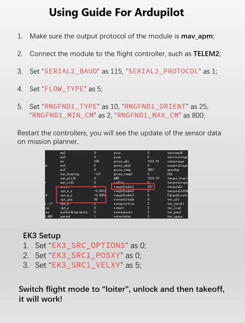 Guide for setting up Optical Flow And Lidar Sensor MTF-01 For ArduPilot PX4 INAV Compatible Flight Control Systems.