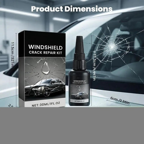 Windshield Crack Repair Kit for Chips and Cracks, Glass Window Repair Liquid That Penetrates Deep, DIY solution bottle and box