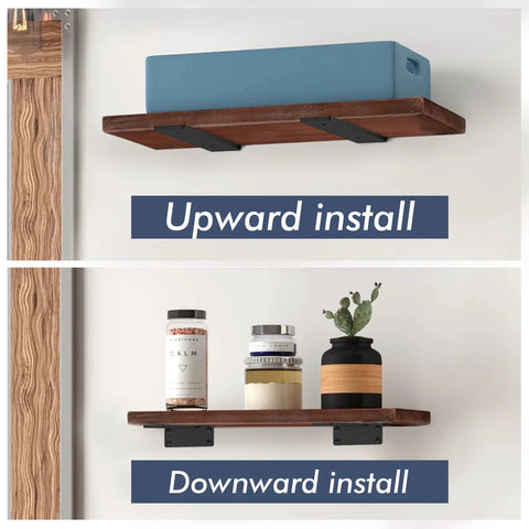 Image showing two installation methods for Hidden Floating Shelf Brackets Set 6 Pack 6 Inch, upward and downward.