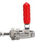 Stainless Steel Toggle Clamp With 220.5Lb Holding Power, Push Pull Clamp For Woodworking, Fixture Setup, Home Decor Projects, And Equipment Installations, Heavy Duty Grip, Arrow Storage Case Included red handle, side view