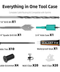 Cable Routing Kit For Wall Pass Through With Three Quarter And Five Sixteenth Inch Drill Bits, Grommets, Wall Clips, Ties, Silicone Sealant