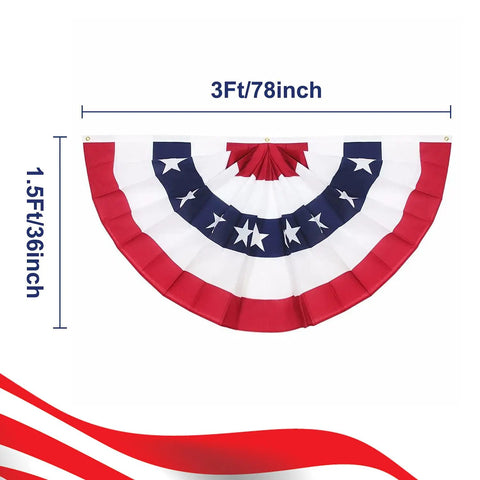 American Pleated Flag 3x1.5 Ft Half Fan Bunting Set Of 4 For Indoor Outdoor Patriotic Decor With Red White And Blue Vibe