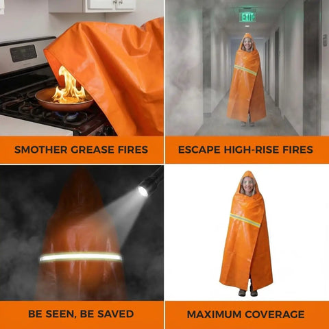 Fireproof Cloak With Clear Visor 1200°F Heat Resistant Fire Escape Cape For Home Use No Itch Silicone Emergency Blanket