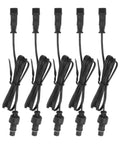 Heavy Duty 3.3 Foot Deck Light Extension Cable With Sturdy Two Pin IP67 Waterproof Male Female Connector, five-pack with black wiring.