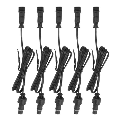 Heavy Duty 3.3 Foot Deck Light Extension Cable With Sturdy Two Pin IP67 Waterproof Male Female Connector, five-pack with black wiring.