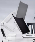 Heavy Duty Dual Monitor Mount For 17 To 32 Inch Screens With Height Adjustable Mechanical Arm Extending 19 Inches shown with an angled monitor.