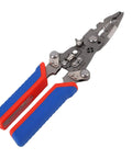 Ftvogue 16 In 1 Multifunctional Wire Stripping Pliers Folding Tool with blue and red rubber handles for cutting and crimping cables.