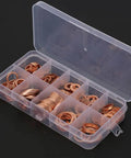 Top Rated 200 Piece Copper Washer And Gasket Assortment Kit Metric M5 To M14 Flat Ring Seals Hardware Tool With Durable Storage Box Perfect For DIY Home Repair Jobs And Quick Car Fixes On A Tight Budget, clear case with copper washers