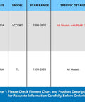 Compatibility chart for Pair Of Rear Wheel Bearing Hub Assemblies Fits Honda Accord 1998 1999 2000 2001 2002 V6 3.0L And Acura TL 1999 2003