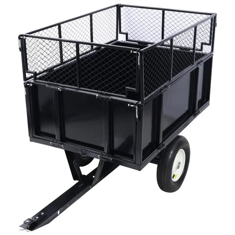 Black Beefed Up 2 In 1 Dumping System ATV Trailer Steel Dump Cart Heavy Duty Tow Behind Cart For Tractors ATV UTV Lawn Mowers