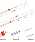 Camping Cooking Utensils Set With Stainless Steel Grill Tools featuring extendable skewers with wooden handles, 12-32 inch length.