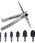 Essential 7 Piece Copper Pipe Tube Expander Tool Kit with 1/4 To 3/4 Inch Swaging Drill Bits and metal handle for AC repair.