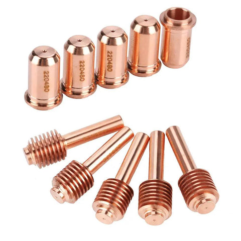 Ten Piece Plasma Cutter Torch Consumables Kit Includes Five Electrodes And Five Nozzle Tips For Pro Grade Metal Cutting