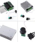 Adjustable DC Brushed Motor Speed Controller with PWM Regulator for DC 10V to 50V 30A, component details and cables