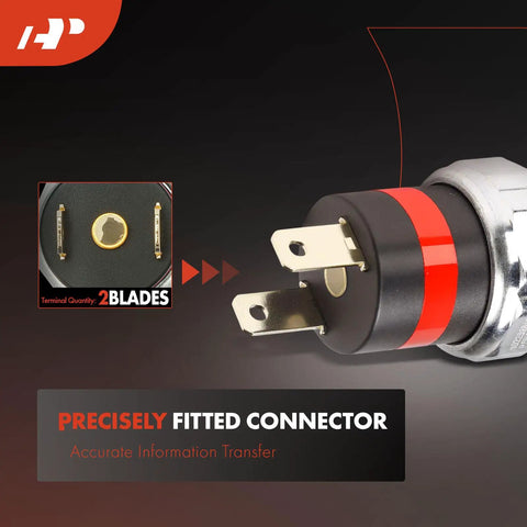 Low Air Pressure Indicator Switch Fits Freightliner Century Columbia, Two Pin Blade Terminal Direct Replacement, close-up view