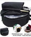 Waterproof Oxford Cloth Drum Backpack With Dead Easy Padded Straps And Adjustable Instrument Gig Bag For Built Different Road Ready Heavy Duty Music Gear Travel Setup Pro Grade Shock Proof Bag showing the open black drum bag with a drum stick.