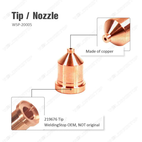 Copper nozzle from Plasma Cutting Consumables Kit For Spectrum 875 Torch Ice 60T TM 25-Piece Set shown close-up.
