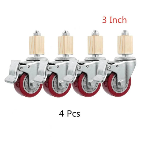 Pack Of 4 3-Inch Stainless Steel Stem Casters With Brakes, Red Universal Wheels For Furniture, shown in a row