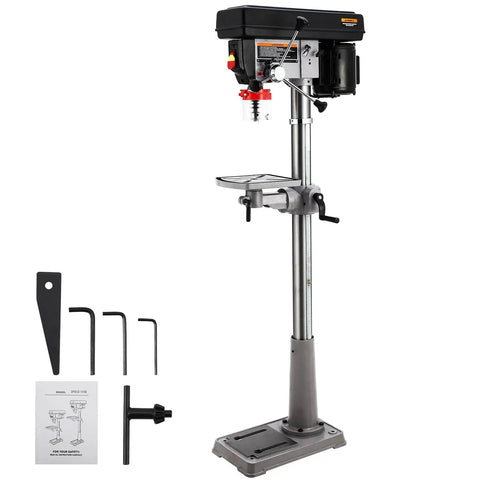Beast Of A Floor Drill Press With A 13 Inch Swing, 7.5 Amp 120V Power, Smooth Variable Speed 288-3084 RPM shown with tools