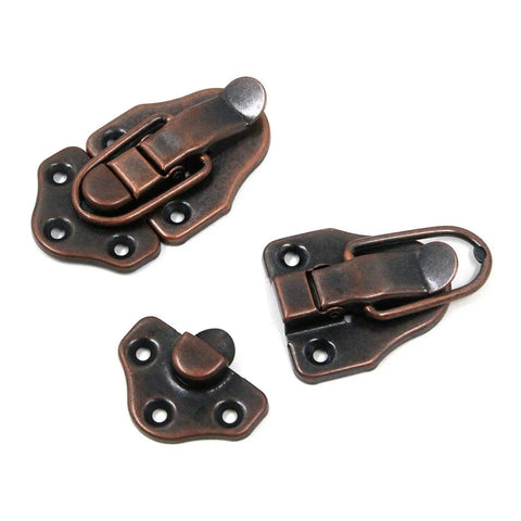 Vintage Red Bronze Toggle Latch For Wood Jewelry Box Suitcase Clasp Hardware With Screws, solid zinc alloy design.