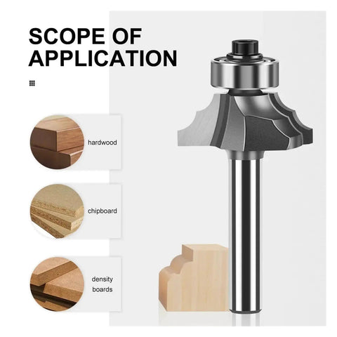 Heavy Duty 1/4 Inch And 1/2 Inch Edge Moulding Router Bit For Pro Handrail Tenon Cutter with detailed application on hardwood, chipboard, and density boards.