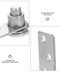 Close-up of heavy duty automatic spring loaded stainless steel door hinges with self closing action and double swing pivot.