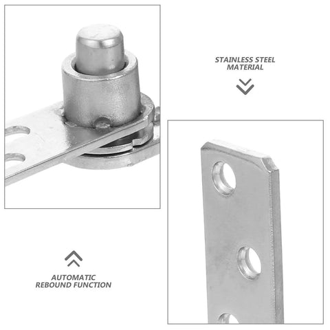 Close-up of stainless steel component showing automatic rebound, part of Stainless Steel Dual Direction Swing Hinges With Self Closing Function For Cabinets And Bar Counters, Beefy Heavy Duty Pivot Hardware For Dual Opening, Space Saving Auto Close Design, Flexible And Durable Kitchen Cabinet Hinge Set.