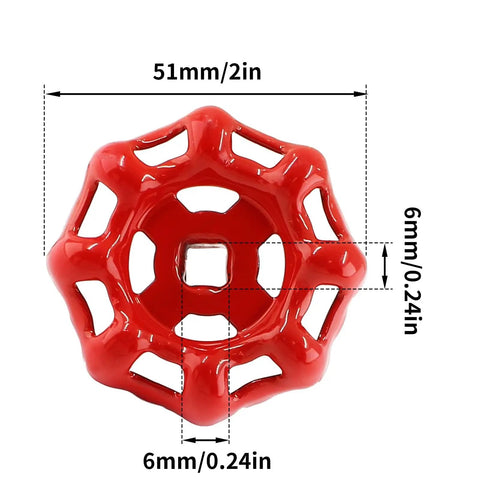 Heavy Duty Red Cast Steel Outdoor Faucet Handle Replacement Round Wheel Valve Spigot Knob For Yard Hose Pipe Rust Proof Plumbing Parts, 51mm diameter, 6mm square stem