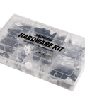 Workhorse Elite DIY Sim Racing Hardware Kit For Extrusion Cockpits with clear storage box and organized compartments.