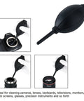 Soft and Elastic Nozzle Air Blower Cleaner for Cameras and Gadgets shown cleaning camera sensor and lens, pro-grade tool.
