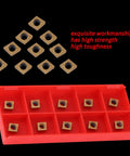 Carbide Lathe Inserts Set For Semi Finishing Steel CNC CCMT060204 HM YBC251 Tools in storage case with red background