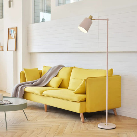 60 Inch Rose Floor Lamp With Gold Accents In Line Foot Switch Pink Contemporary Industrial Design Dope Statement Piece For Living Room