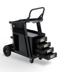 Heavy Duty Welding Cart On Wheels With Four Drawers For MIG Welder TIG Welder And Plasma Cutter 360 Degree Rolling Welders Tool Kit Cart With Gas Cylinder Storage Black, showing open drawers