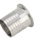 Angled view of stainless steel 2-inch tri-clamp to 2-inch hose ID barbed adapter, SUS304, 1.97-inch length