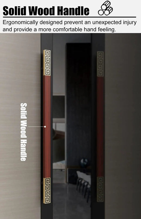 Solid Wood Sliding Barn Door Handle 16 Inch Rectangle Front Door Push Pull With Screws Exterior Interior Double Or Single Side Install Heavy Duty Build No Fuss Installation Weatherproof shown installed on a door