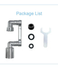 Heavy Duty Brass Faucet Extender With Dual Spray Modes And Slick 1080 Degree Swivel Action, package components laid out.