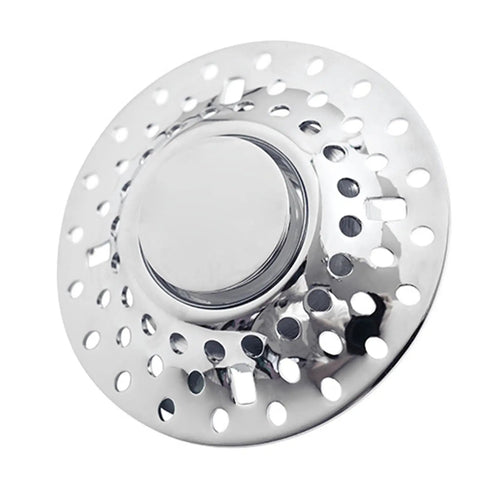 Lightweight Stopper, Bathtub Drain Plug for Various Drain, chrome finish, features multiple holes for water drainage.