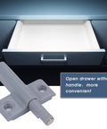 Ten Pack Silent Push Open Cabinet Door Catches With Sticky Bumpers To Keep Kitchen Cupboards Wardrobes And Drawers Closed Without Noise Or Hardware Damage For A Super Clean Modern Look, showing gray mechanism for handle-free drawer opening.