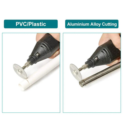 Eight Piece Rotary Drill Saw Blades Set With One Eighth Inch Shank cutting PVC and aluminum alloy
