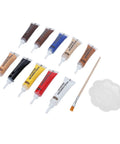 10 Color Wood Furniture Repair Kit with 20ml Putty Tubes, brush, and palette for quick cabinet touch ups and DIY repairs.