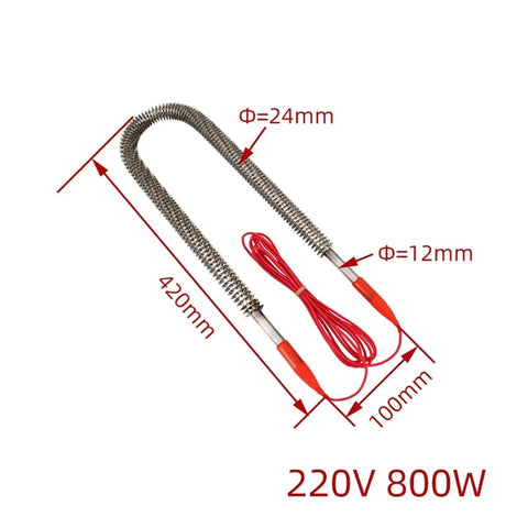 Heavy Duty Stainless Steel Finned Air Heater Delivers Kickin Warmth Waterproof U Shape Tubular Element 220 Volt 800 Watt Heating Core with dimensions.