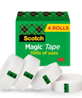 Invisible Magic Tape 4-Pack Refill Rolls 0.75 in x 1000 in, matte finish, office and school supply displayed with packaging