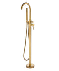 Gold Polished Freestanding Bathtub Faucet Floor Mount Tub Filler With Hand Shower Mixer Taps High Flow 360 Degree Swivel Spout