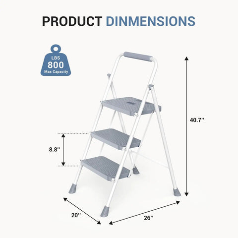 Three Step Ladder With Anti Slip Pedals And Comfortable Handrail Portable Heavy Duty Step Stool dimensions and max weight