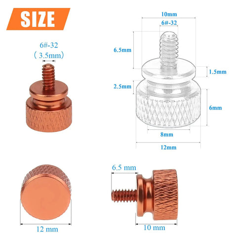 Dimensions and details of Orange Anodized Aluminum Thumb Screws 10 Pack 6 32 Thread Computer Case Fasteners for Case Panels