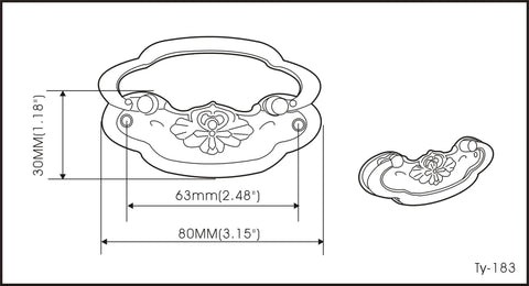 Technical drawing of Vintage Bail Drawer Pull Handle For Furniture Zinc Die Cast Black Finish, showing dimensions.