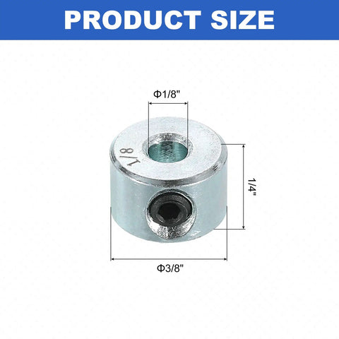 Product size of Two Pack Set Screw Shaft Collars With One Eighth Inch Bore Three Eighth Inch Outside Diameter One Quarter Inch Width Zinc Plated